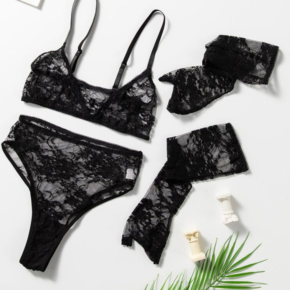 Black Feels Good Being Bad 3 Piece Bralette Lingerie Set Bra panties gloves goth - Picture 8 of 16